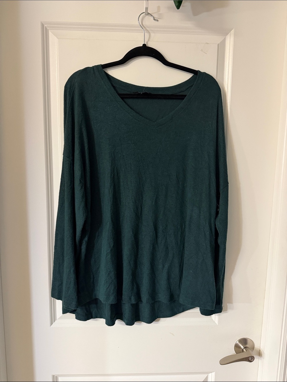 Well Worn Forest Green V-Neck Long Sleeve Top